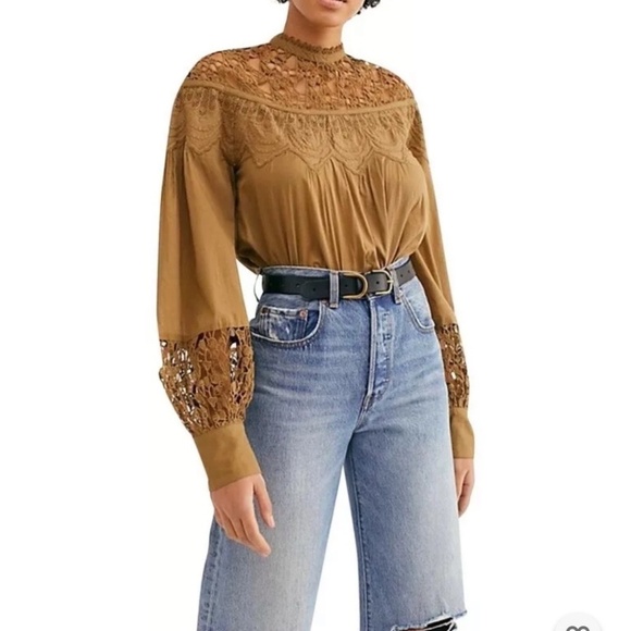 Free People Better For You  High Neck Crochet  Embroidered Top XS - Picture 1 of 10